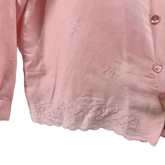 Napa Valley Embroidered Button-Up Top Long Sleeve Pink Blouse Eyelet Plus Size‎ - Picture 5 of 13